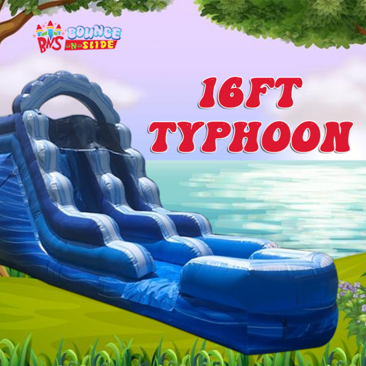 16Ft Blue Typhoon Dry Slide Rental
