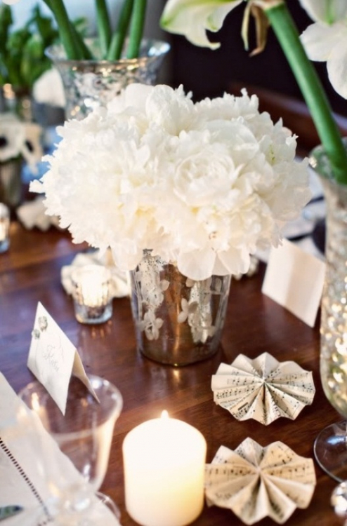 Silver vase, white flower